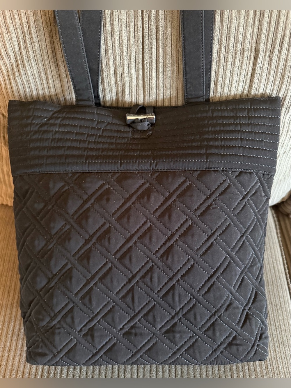Vera Bradley Black Quilted Microfiber Toggle Tote Bag